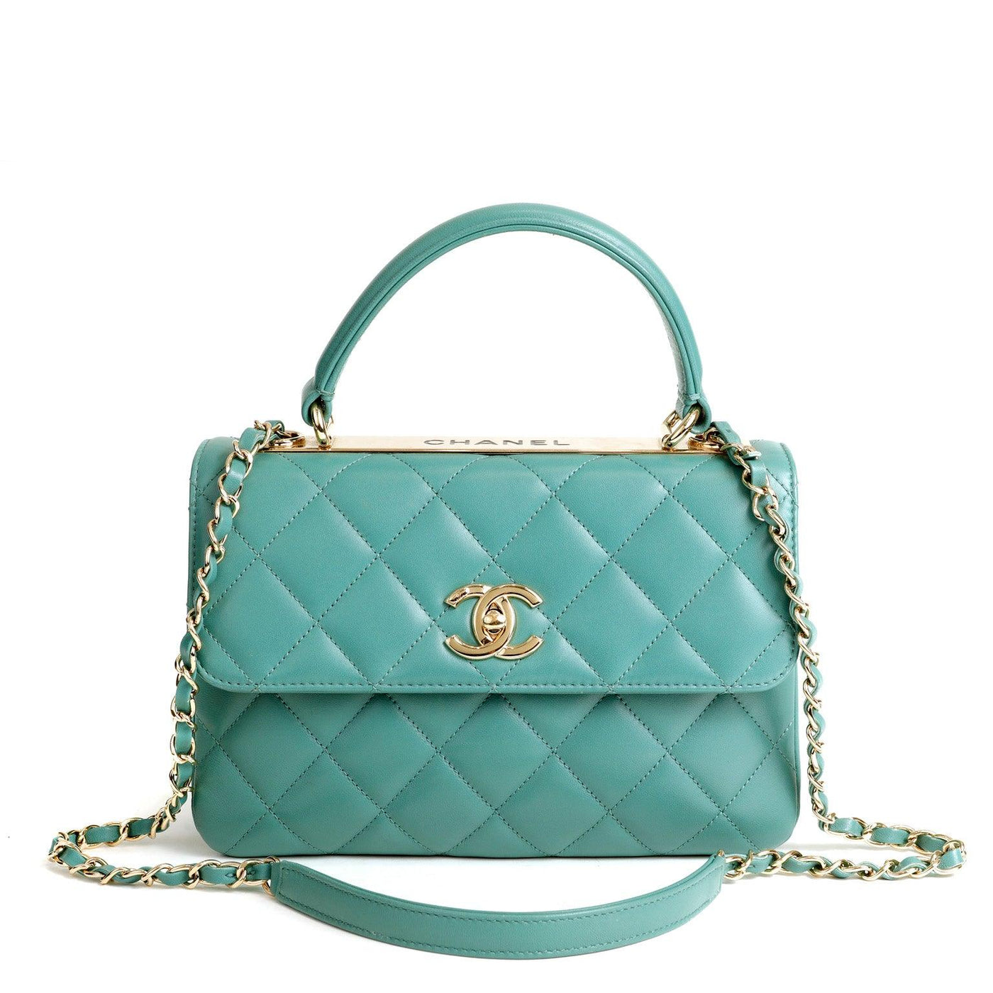 Chanel Aqua Lambskin Trendy CC Top Handle Flap Bag - Only Authentics
