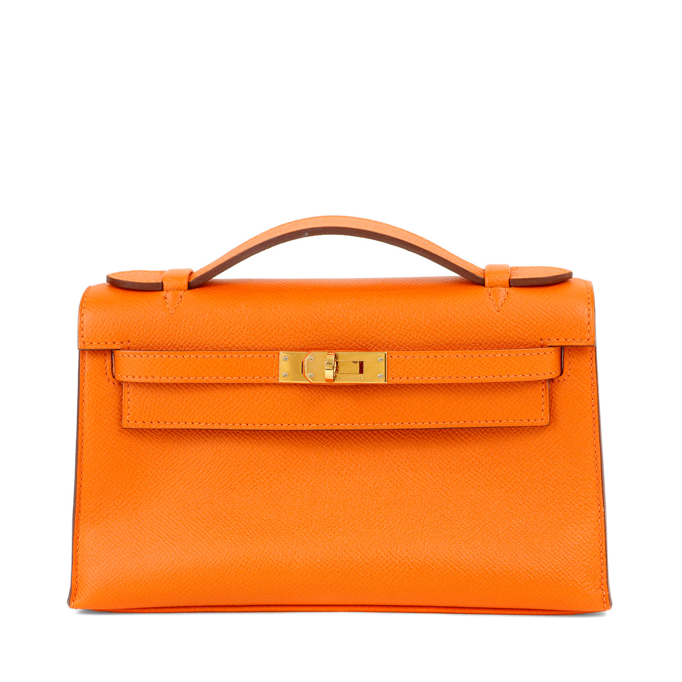 Hermes Kelly Mini Pochette Bag Epsom Leather Gold Hardware In Orange