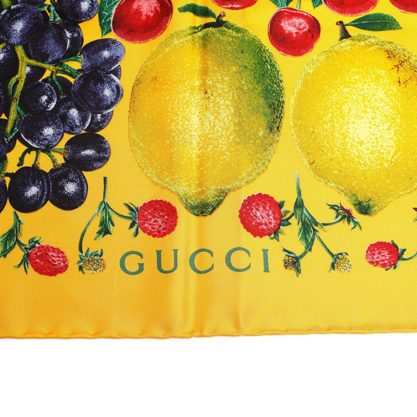 Gucci Yellow Fruit Motif Silk Scarf - Only Authentics