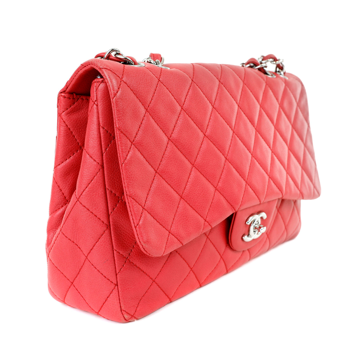 Chanel Red Lipstick Calf Single Flap Jumbo w/ Silver Hardware