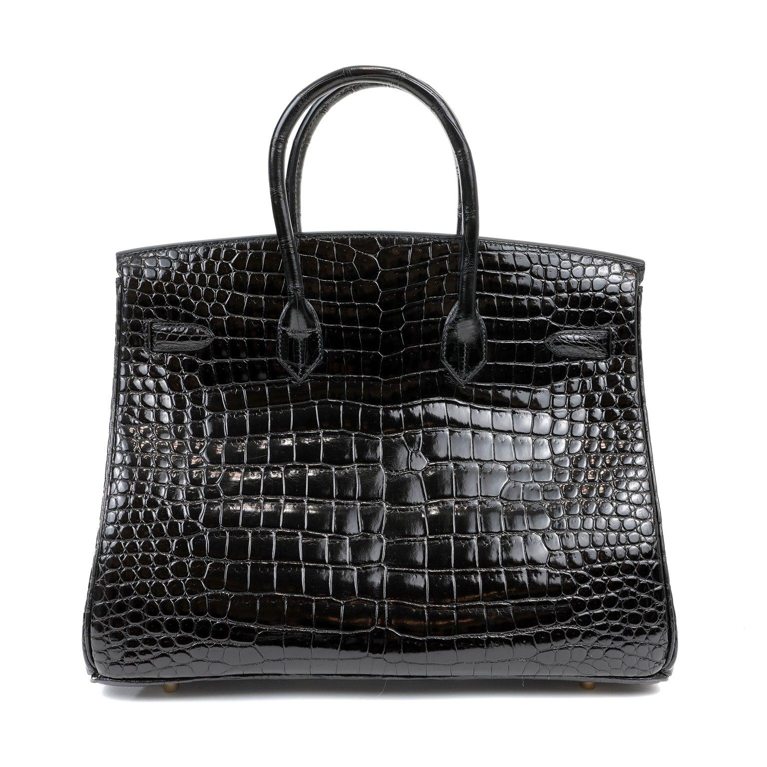 Hermès 35cm Black Crocodile Porosus Birkin with Gold Hardware - Only Authentics