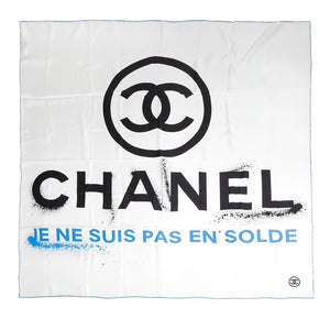 Chanel White Silk Je Ne Suis Pas En Solde Scarf - Only Authentics