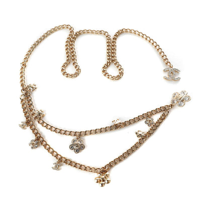 Chanel Gold Chain and Crystal Flower Belt Necklace - Only Authentics
