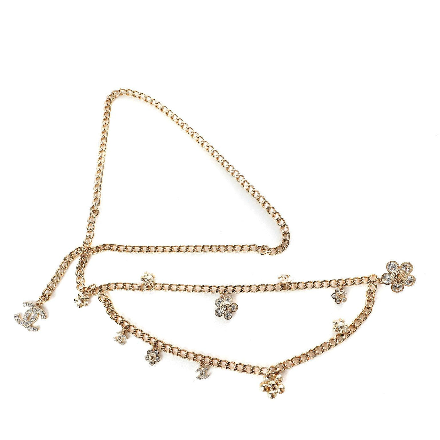 Chanel Gold Chain and Crystal Flower Belt Necklace - Only Authentics