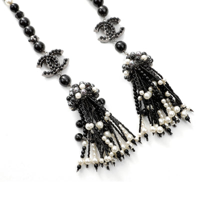 Chanel Ruthenium Necklace w/ 2 Pearl Beaded Tassels