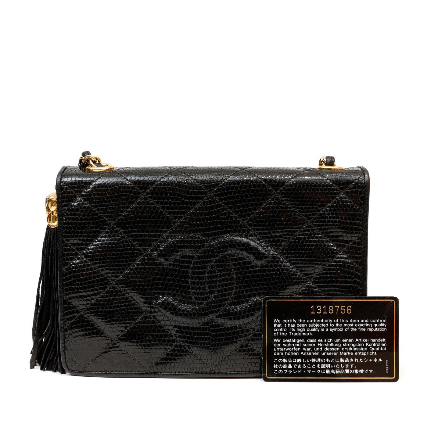 Chanel Vintage Black Lizard Crossbody Tassel Bag - Only Authentics
