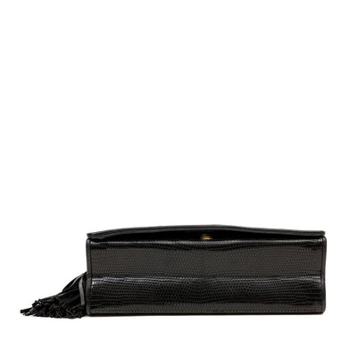 Chanel Vintage Black Lizard Crossbody Tassel Bag - Only Authentics