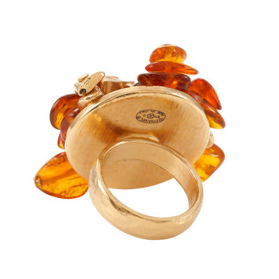 Chanel Gold Tone Amber Cluster Ring