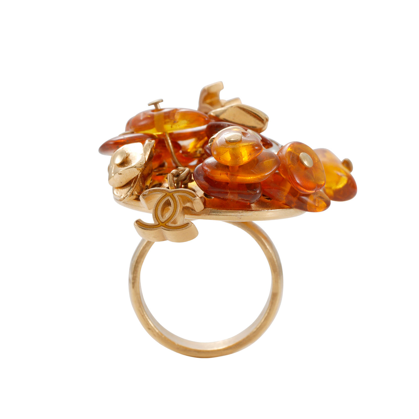 Chanel Gold Tone Amber Cluster Ring