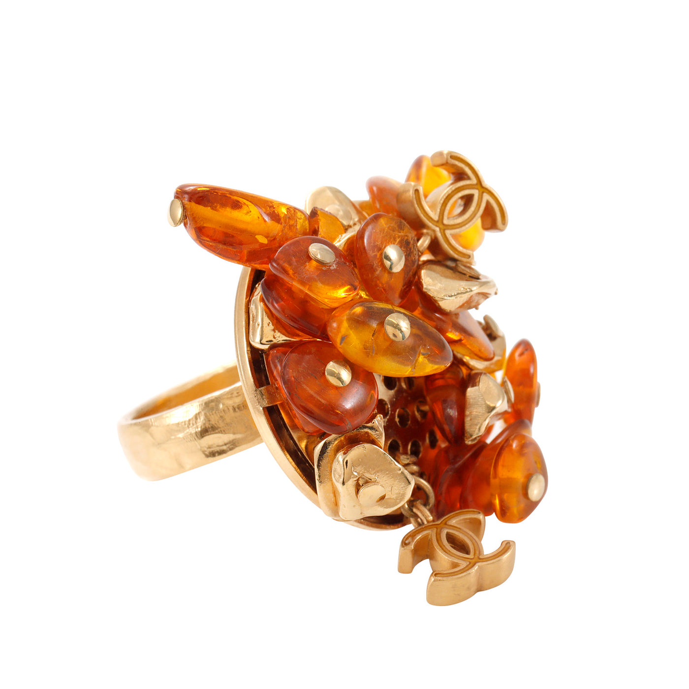Chanel Gold Tone Amber CC Cluster Ring