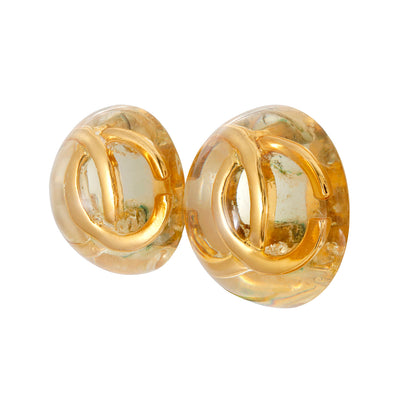 Chanel Clear Resin Dome Gold Tone CC Earrings