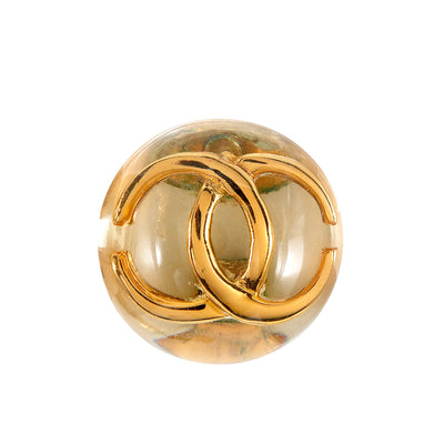 Chanel Clear Resin Dome Gold Tone CC Earrings