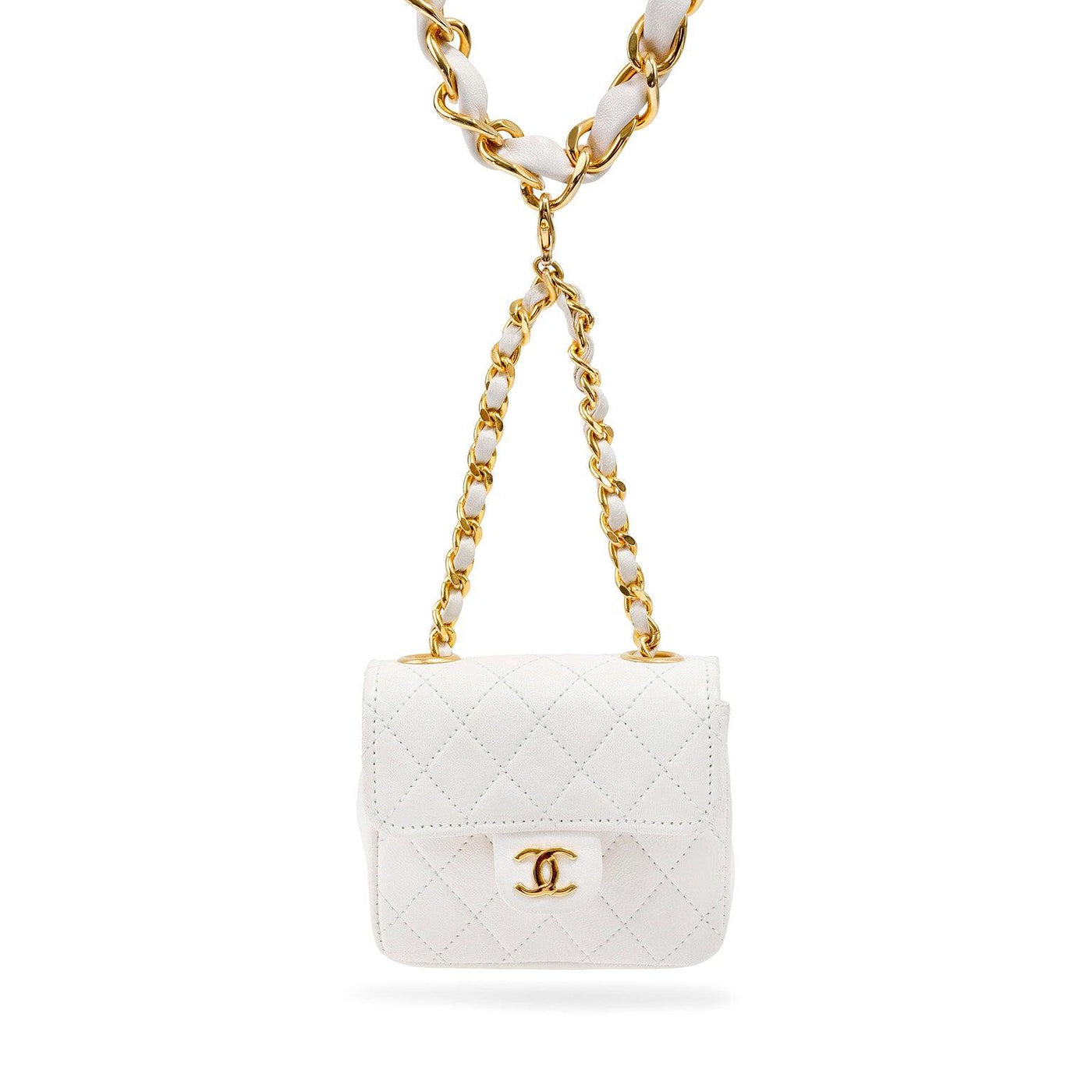 Chanel White Lambskin Micro Bag Chain Belt - Only Authentics
