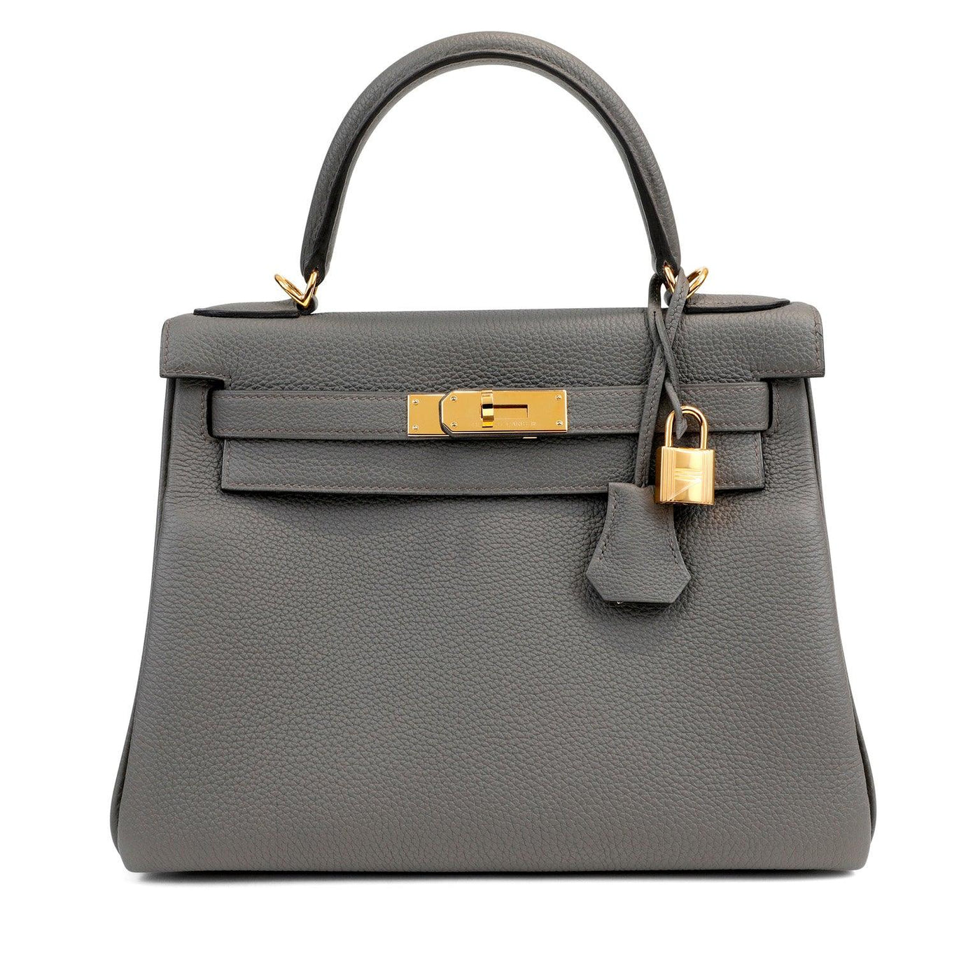Hermès 28cm Gris Asphalte Togo Leather Kelly with Gold Hardware - Only Authentics