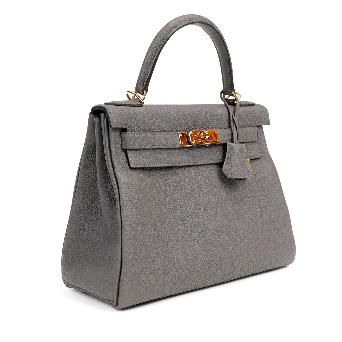 Hermès 28cm Gris Asphalte Togo Leather Kelly with Gold Hardware - Only Authentics