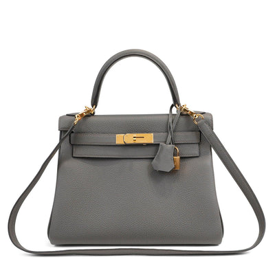 Hermès 28cm Gris Asphalte Togo Leather Kelly with Gold Hardware - Only Authentics