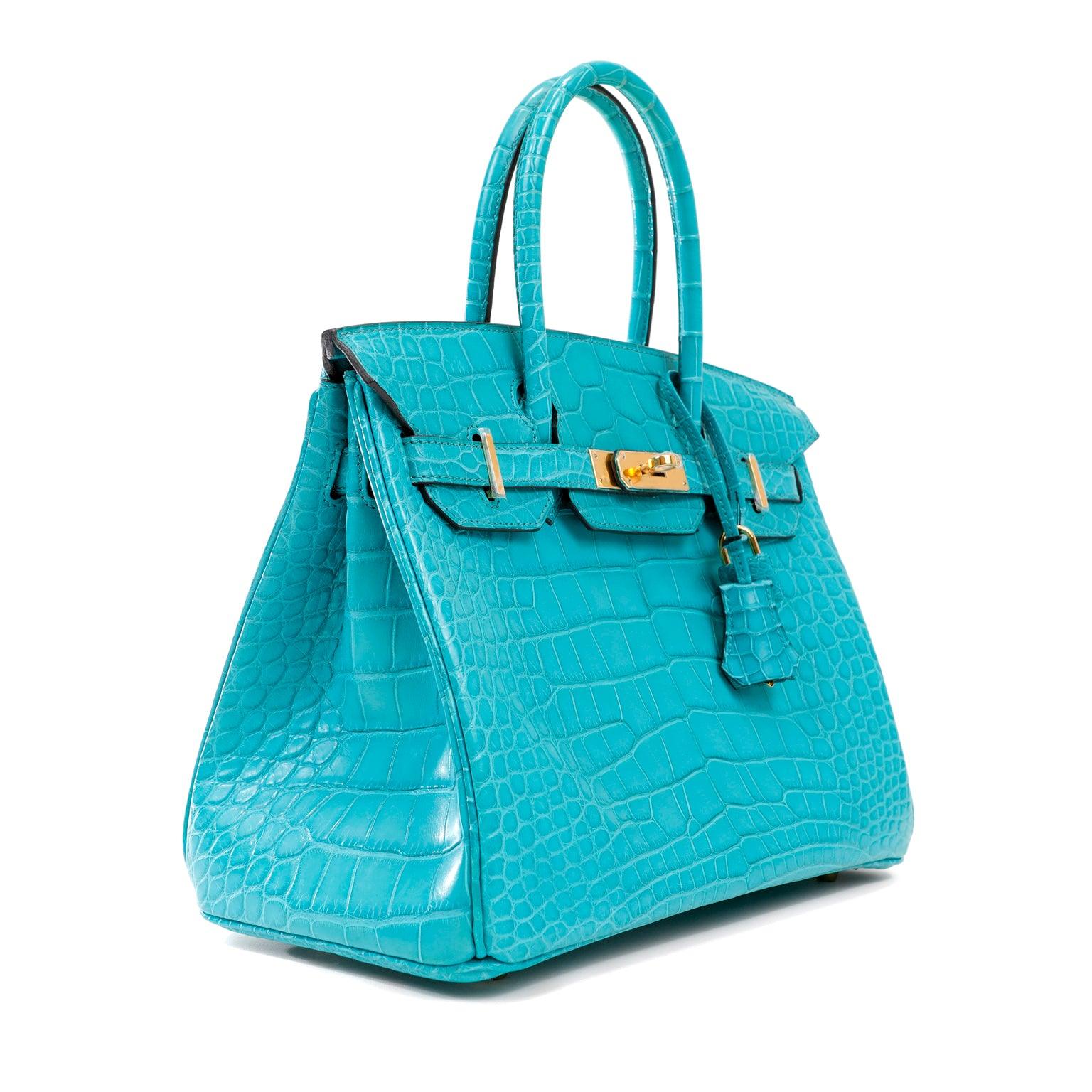 Hermes 30cm Shiny Blue Abysse Nilo Crocodile Birkin Bag with Gold, Lot  #58219