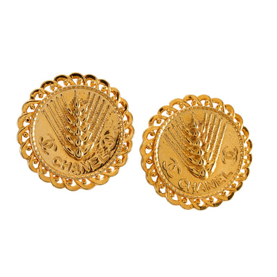 Chanel Gold Wheat Coin Earrings