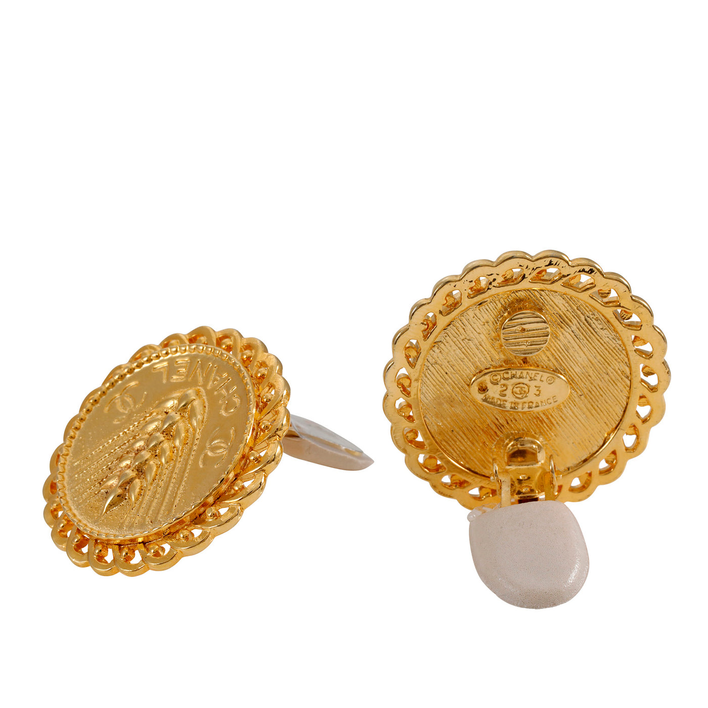 Chanel Gold Wheat Coin Earrings