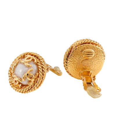 Chanel Gold Pearl 4 CC Earrings