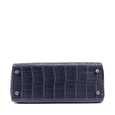 Hermès 25cm Navy Crocodile Kelly w/ Palladium Hardware - Only Authentics