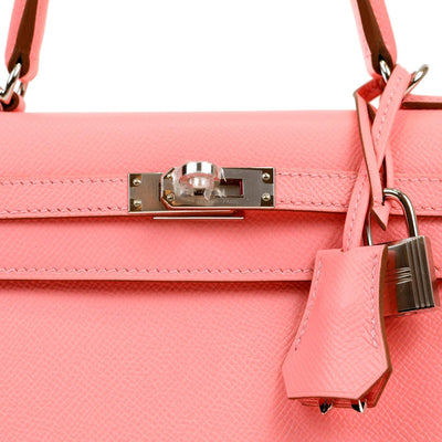 Hermès New 25cm Rose Confetti Sellier Epsom Kelly with Palladium Hardware - Only Authentics