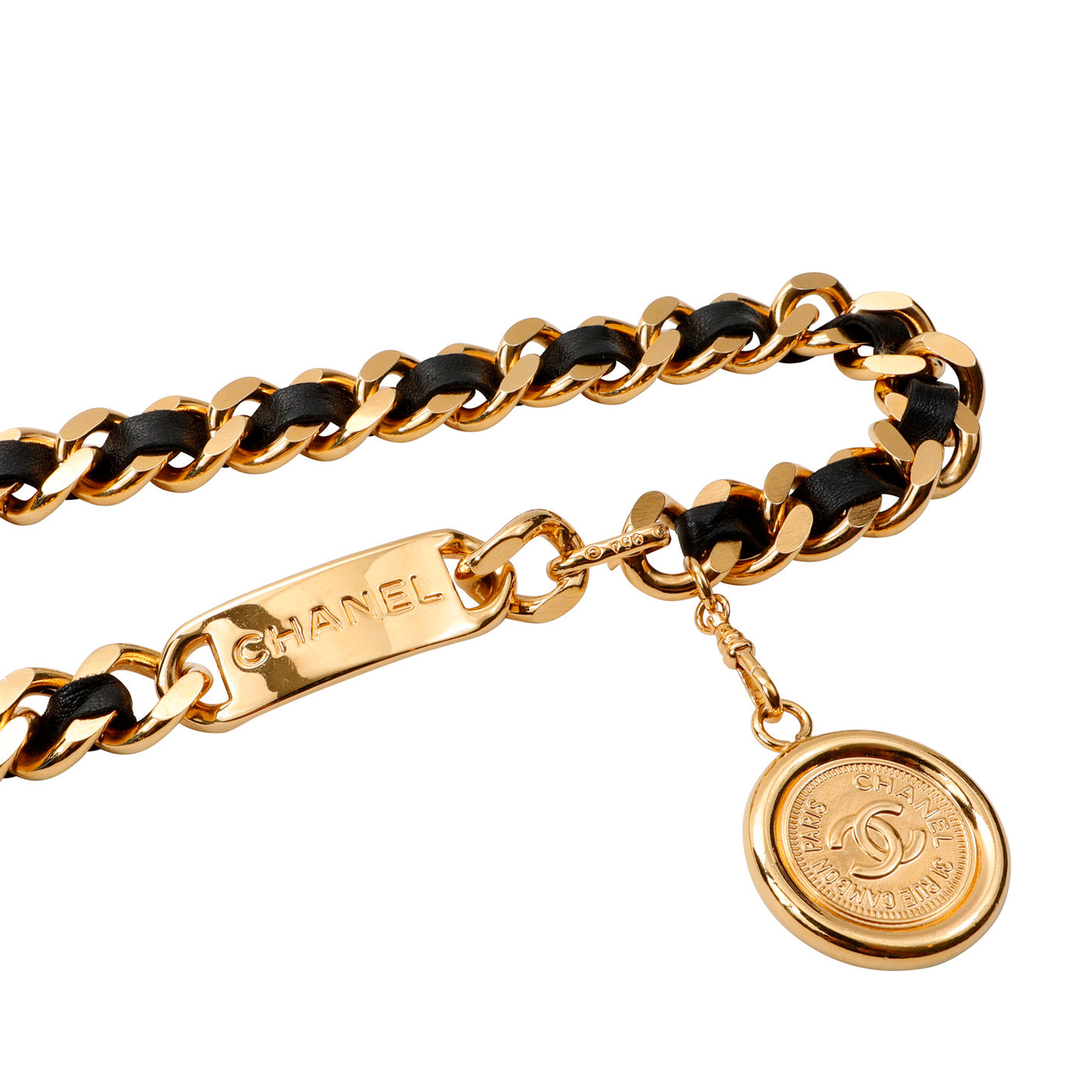Chanel Black Chain Belt w/ Gold CC Charm