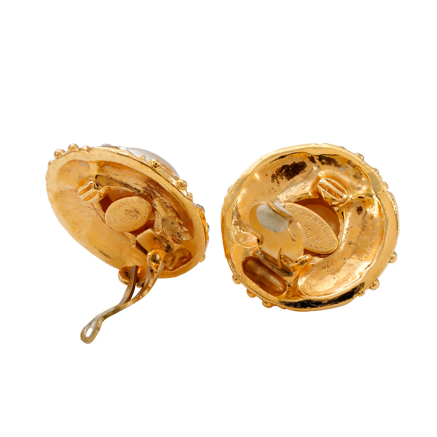 Chanel Large Gold Pearl and Crystal CC Earrings