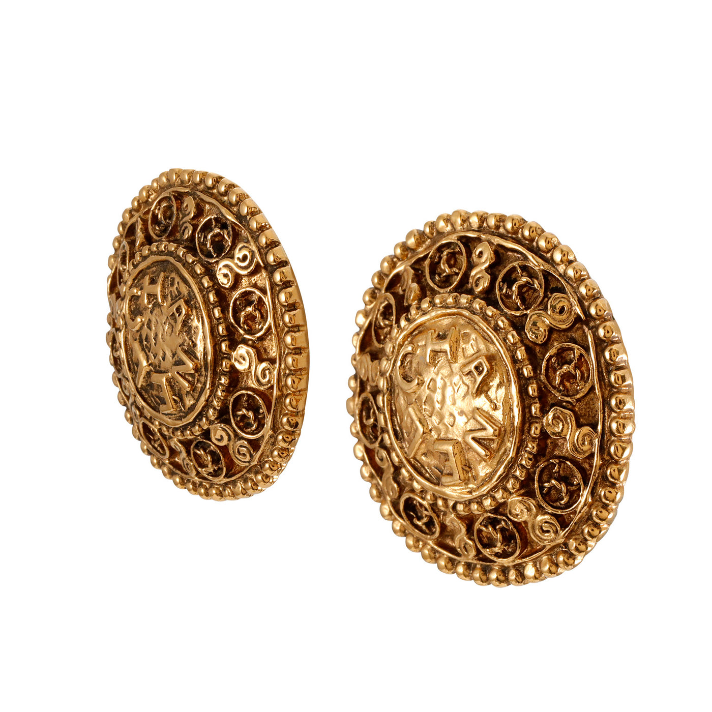Chanel Vintage Ornate Gold CC Earrings