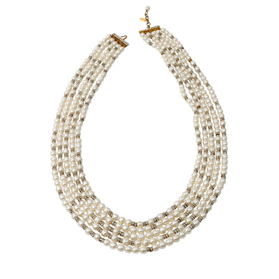 Chanel White Pearl and Crystal Multi Strand Necklace