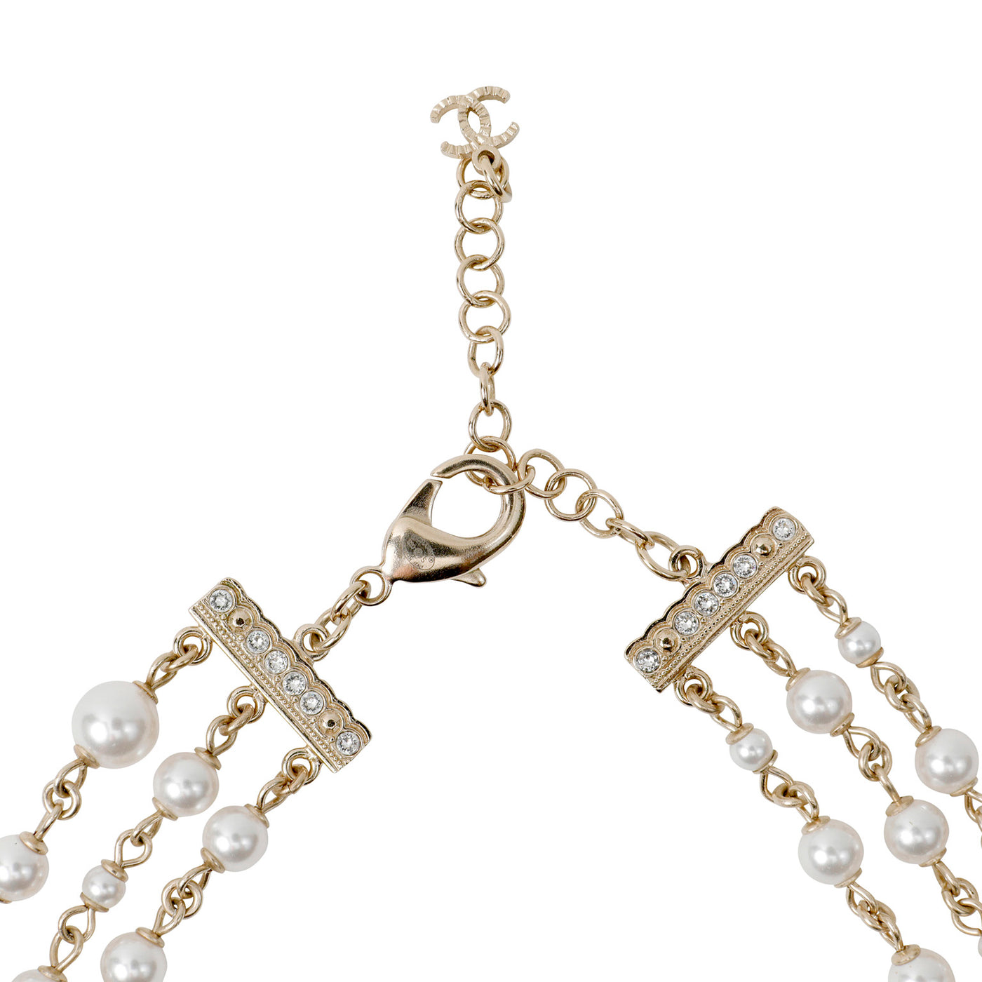 Chanel Pearl and Rhinestone Triple Strand CC Runway 2000 Necklace