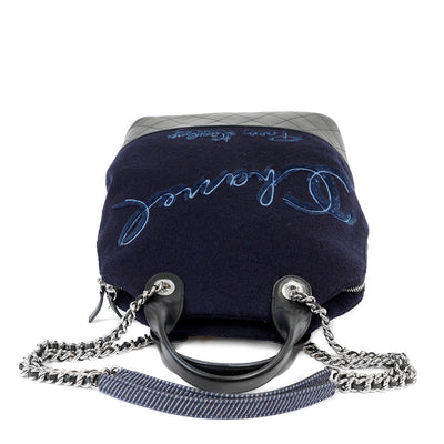 Chanel Navy Blue Felt Bowler Bag w/ CC Embroidery
