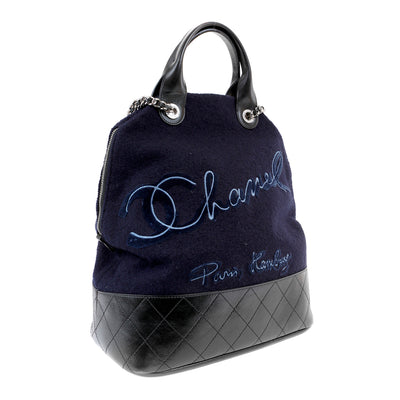 Chanel Navy Blue Felt Paris Hamburg Bowler Bag