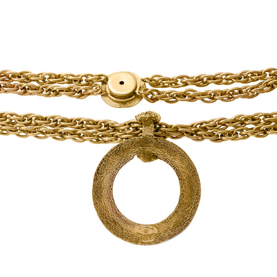 Chanel Vintage Gold Double Chain Ring Pendant Choker