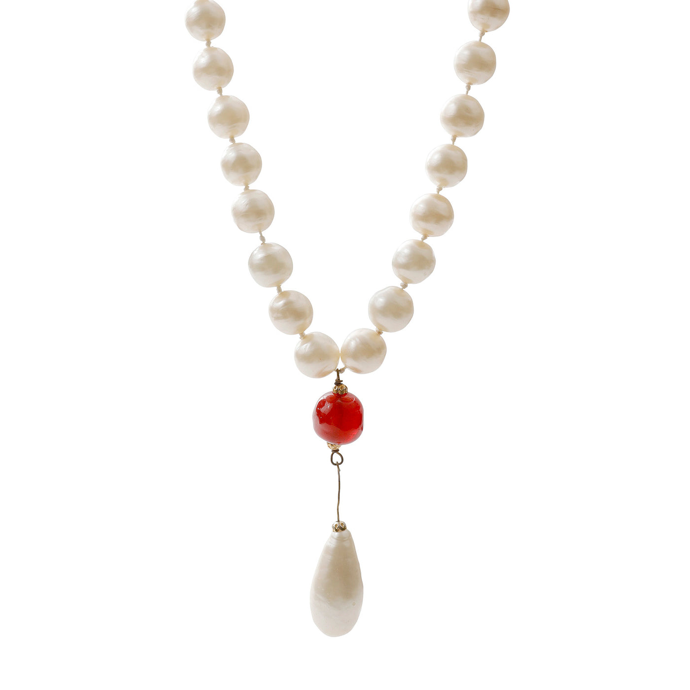 Chanel Large White Pearl Satoire w/ Red Borquoix