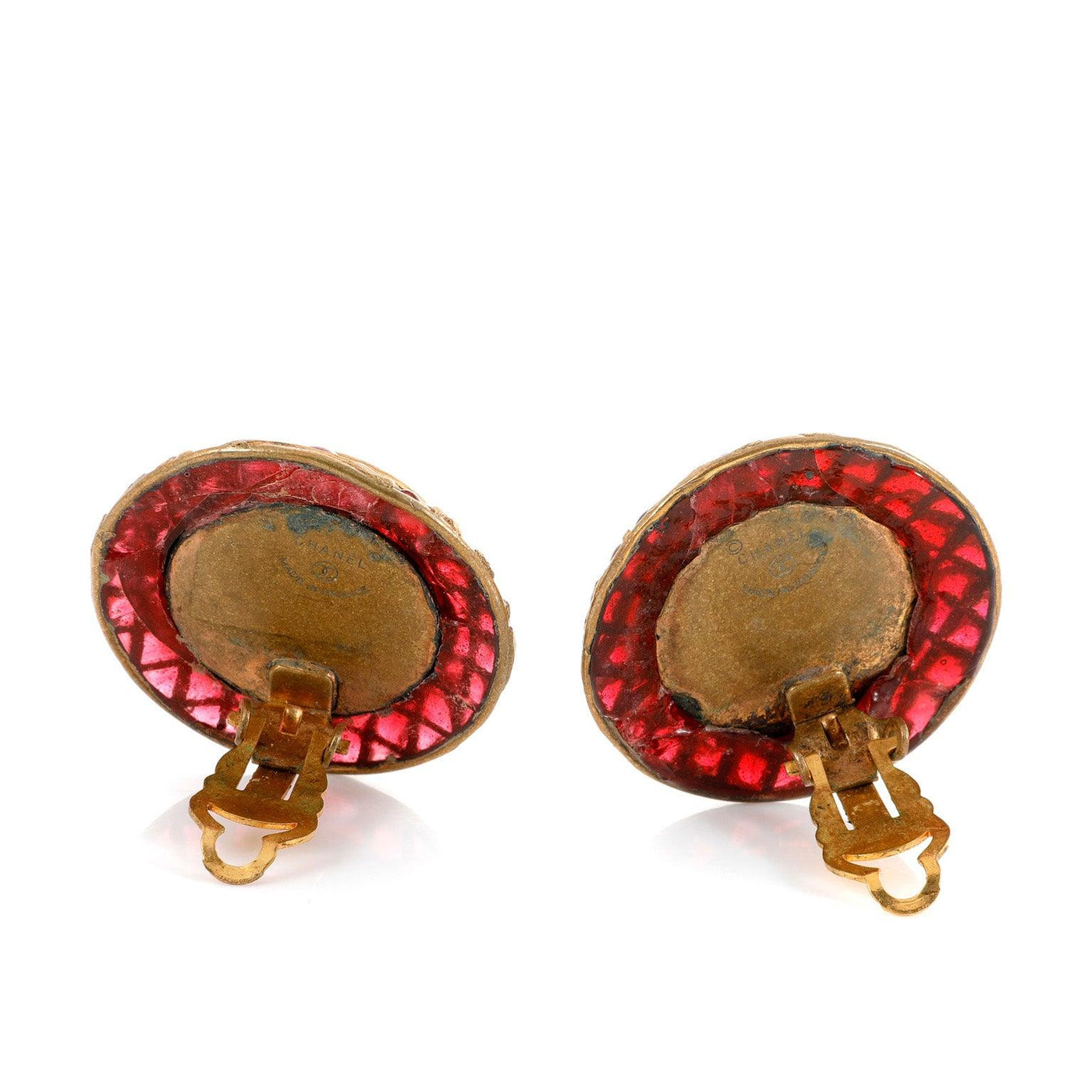 Chanel Gold Pearl and Red Gripoix Earrings - Only Authentics