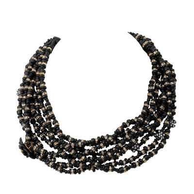 Chanel Vintage Black Beaded Runway Necklace with CC Charms 1980