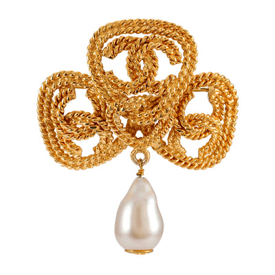 Chanel Gold Rope Triple CC with Pearl Brooch