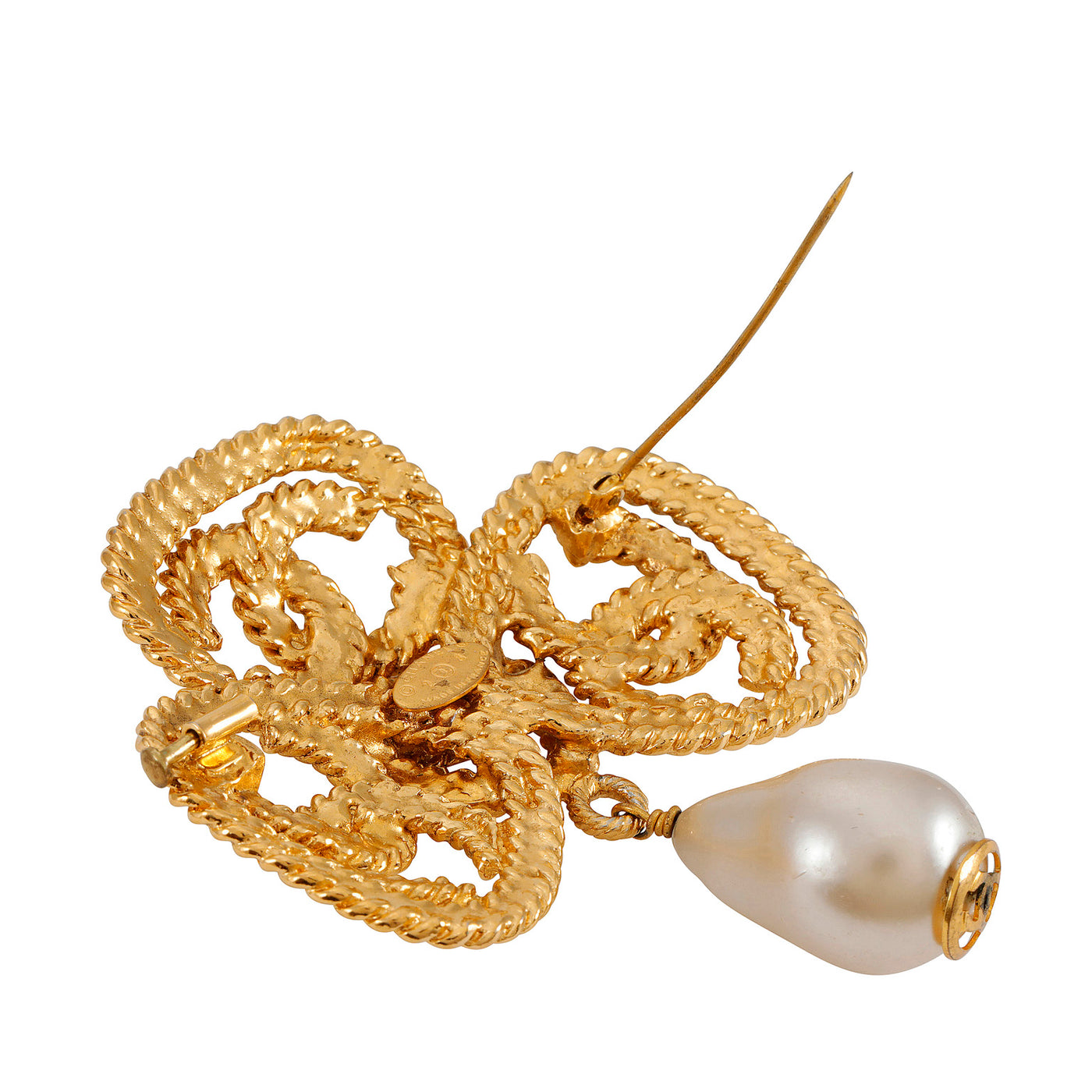 Chanel Gold Rope Triple CC with Pearl Brooch
