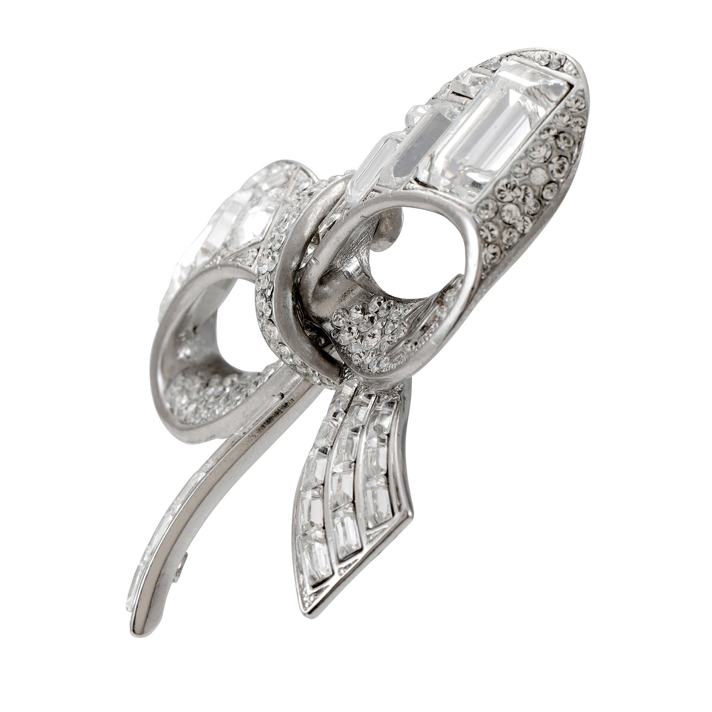 Chanel Silver Crystal Bow Brooch