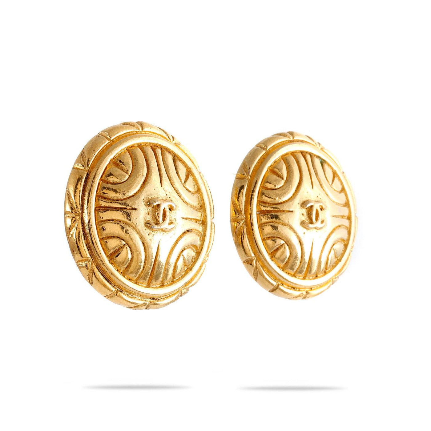Chanel Gold Spiral CC Button Earrings - Only Authentics