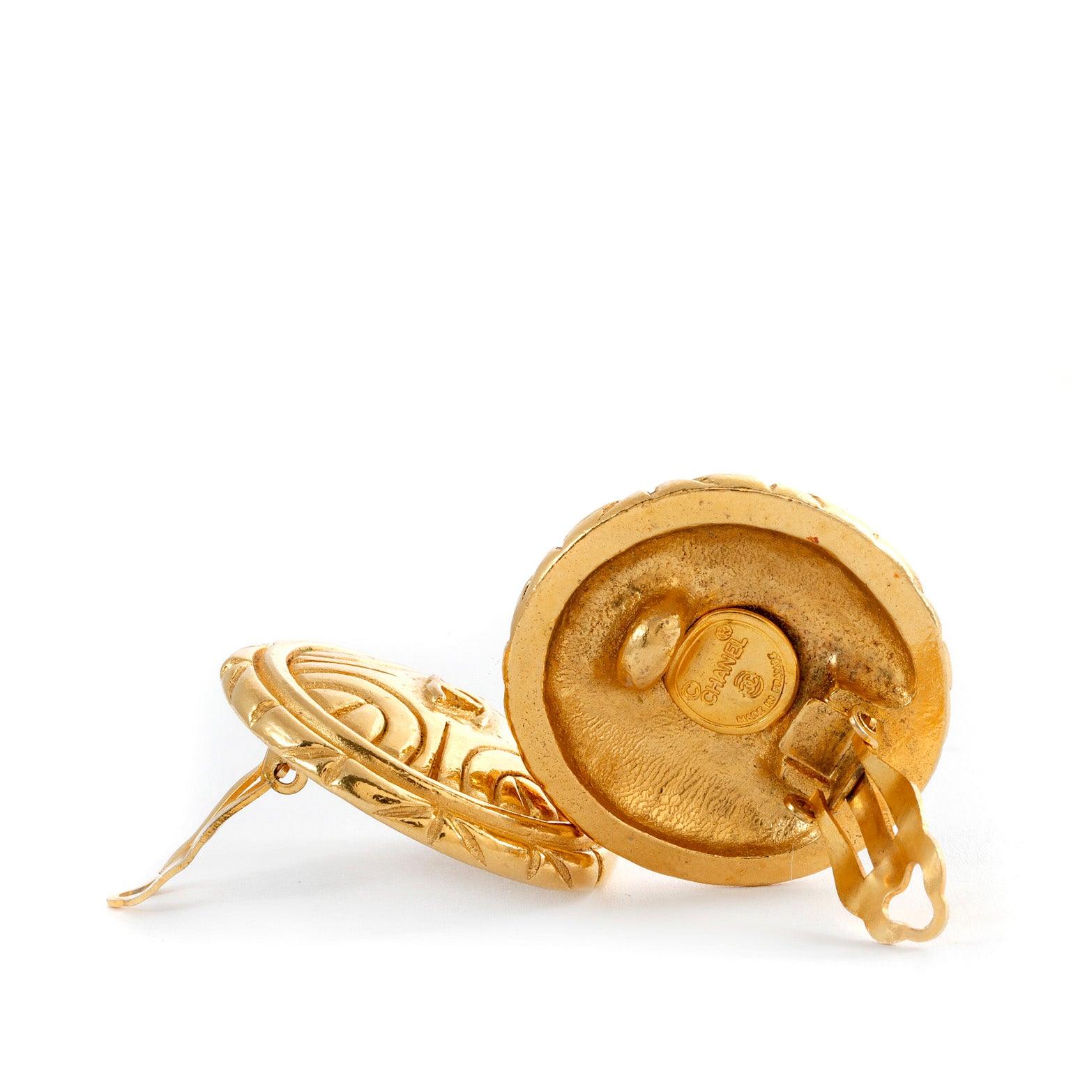 Chanel Gold Spiral CC Button Earrings - Only Authentics