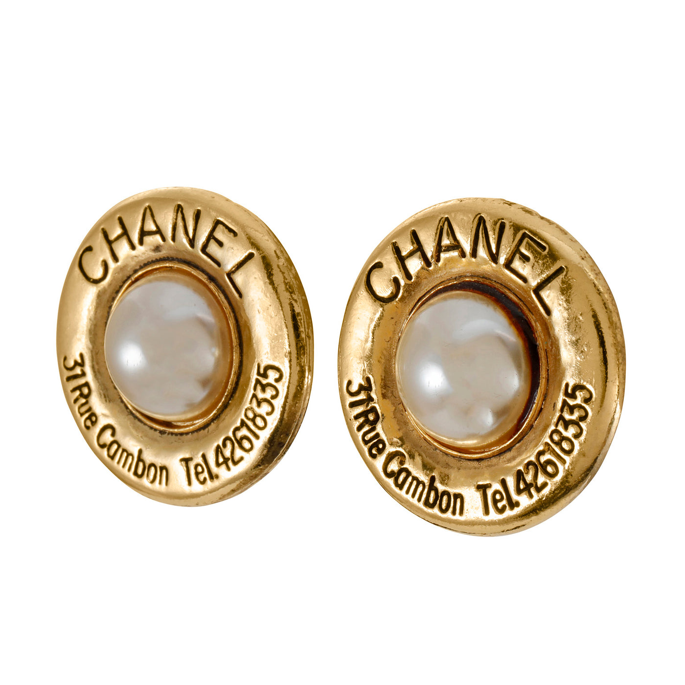 Chanel Vintage Gold Rue Cambon Pearl Earrings