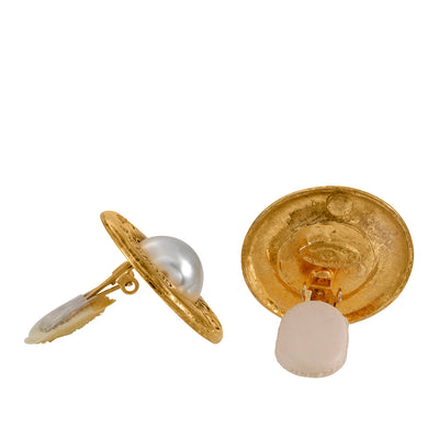 Chanel Vintage Gold Rue Cambon Pearl Earrings