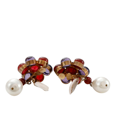 Chanel Red & Purple Gripoix & Large Pearl Dangle Earrings