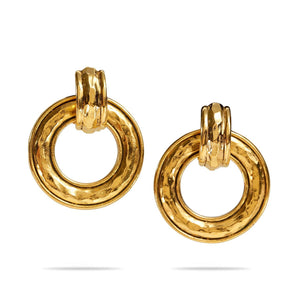 Chanel Gold Hammered Hoop Earrings - Only Authentics