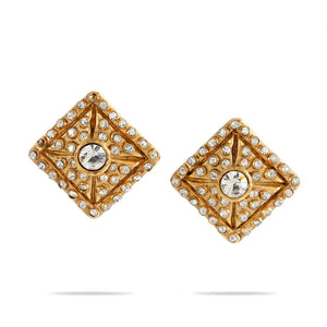 Chanel Gold Square Crystal Earrings - Only Authentics