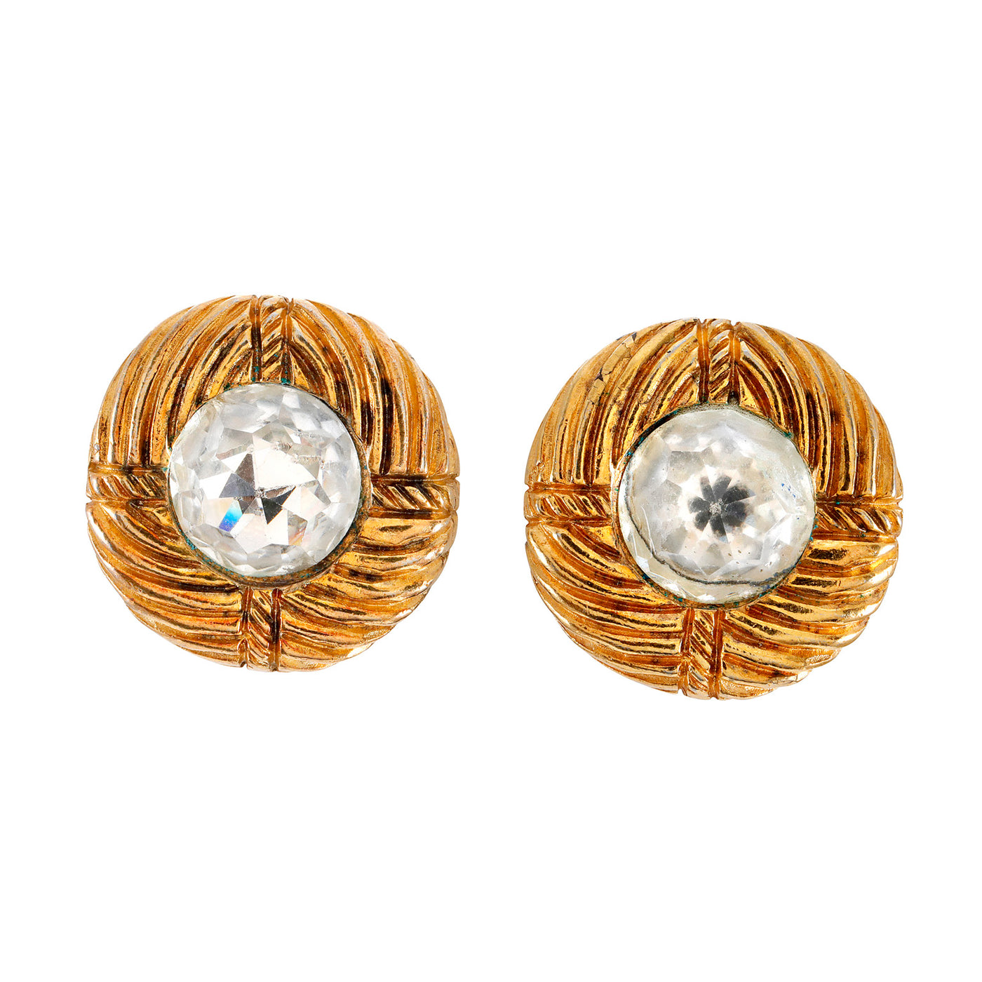 Chanel Vintage Gold Faceted Crystal Earrings