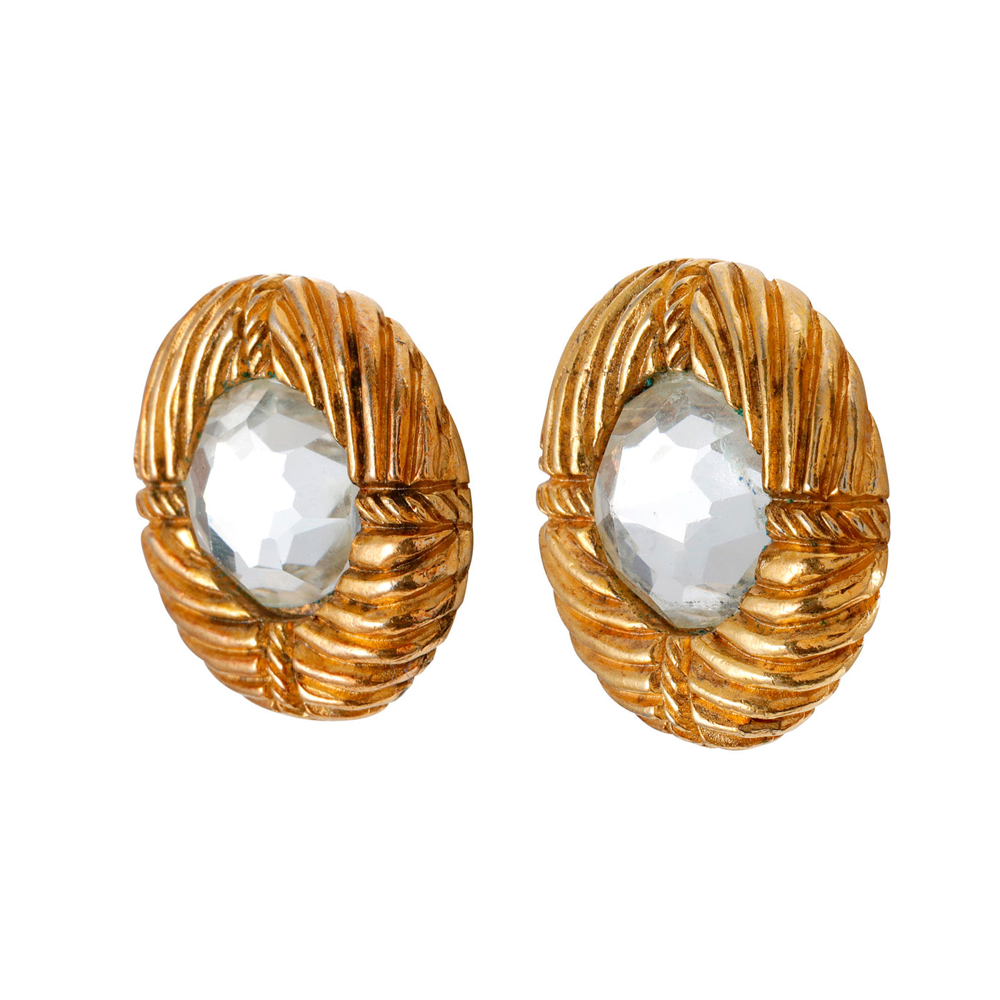 Chanel Vintage Gold Faceted Crystal Earrings