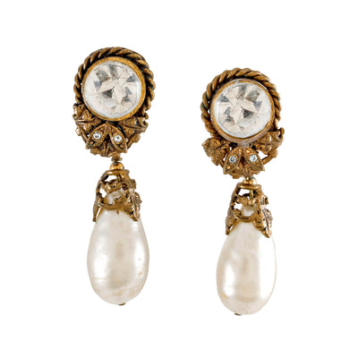 Chanel Vintage Large Crystal Pearl Drop Earrings